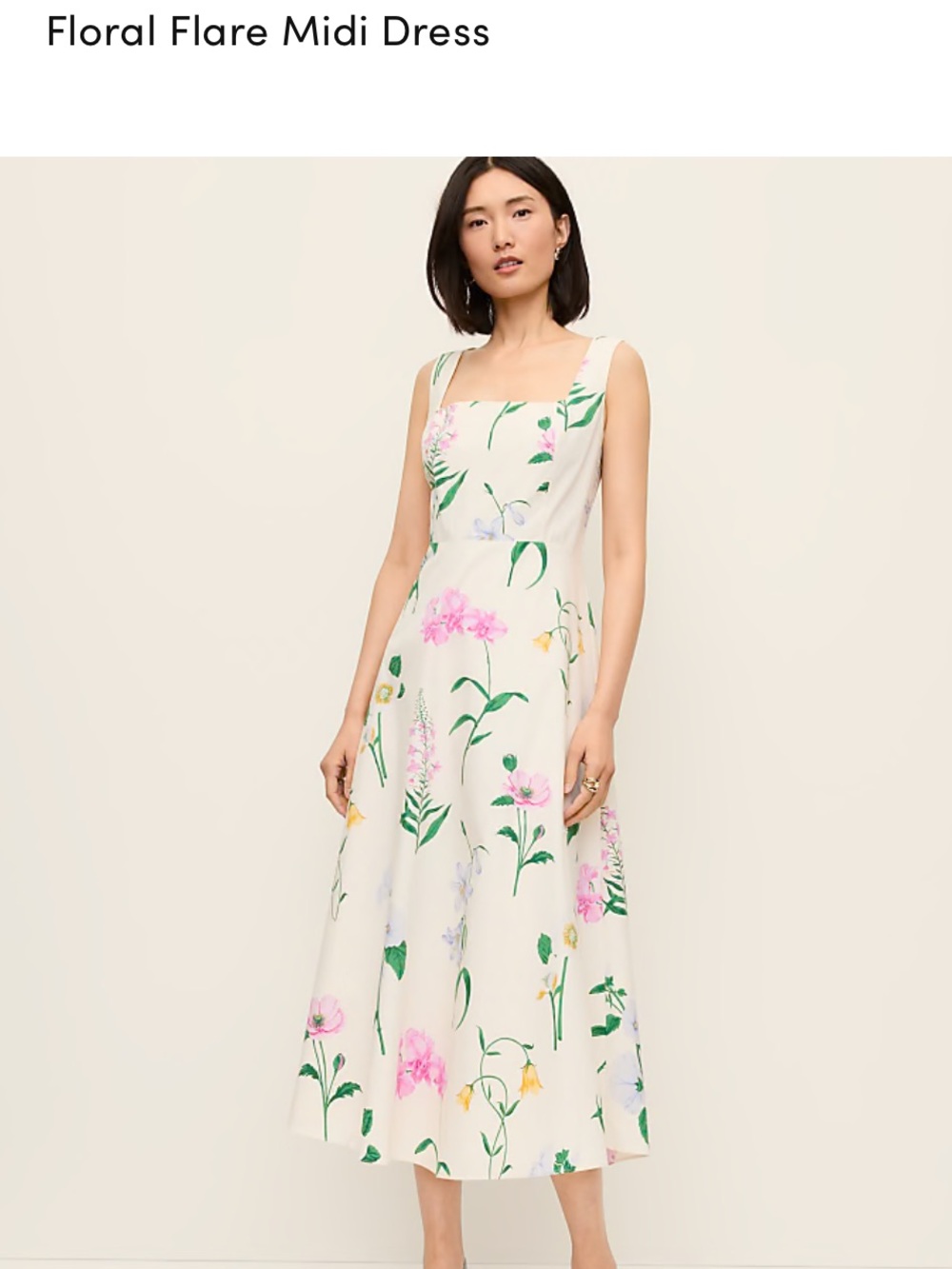 Ann Taylor White Midi Dress with Pink & Green Floral Print